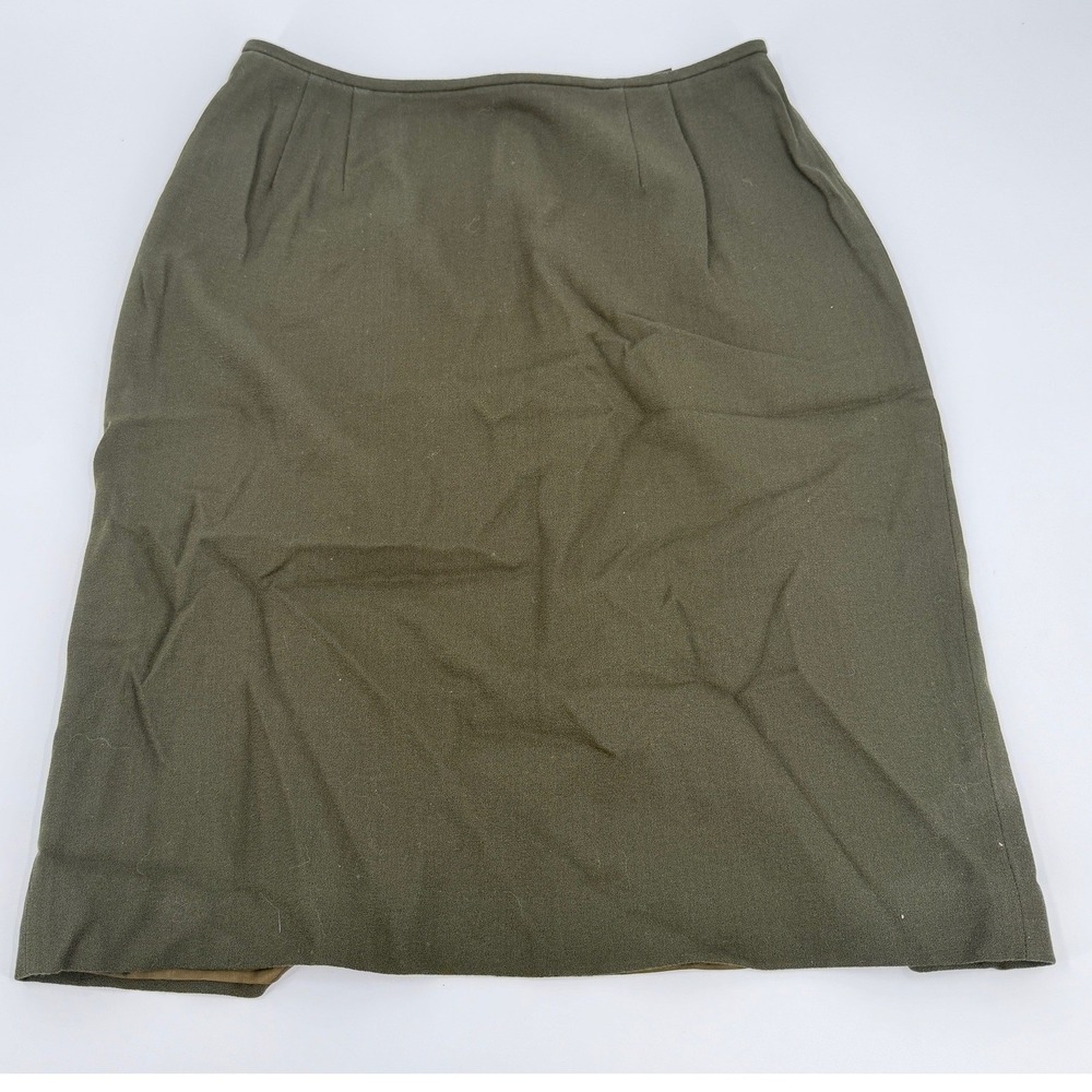 Liz Claiborne Pencil Skirt Midi 90s Womens 14 Olive Green Wool High Waist Skirt
